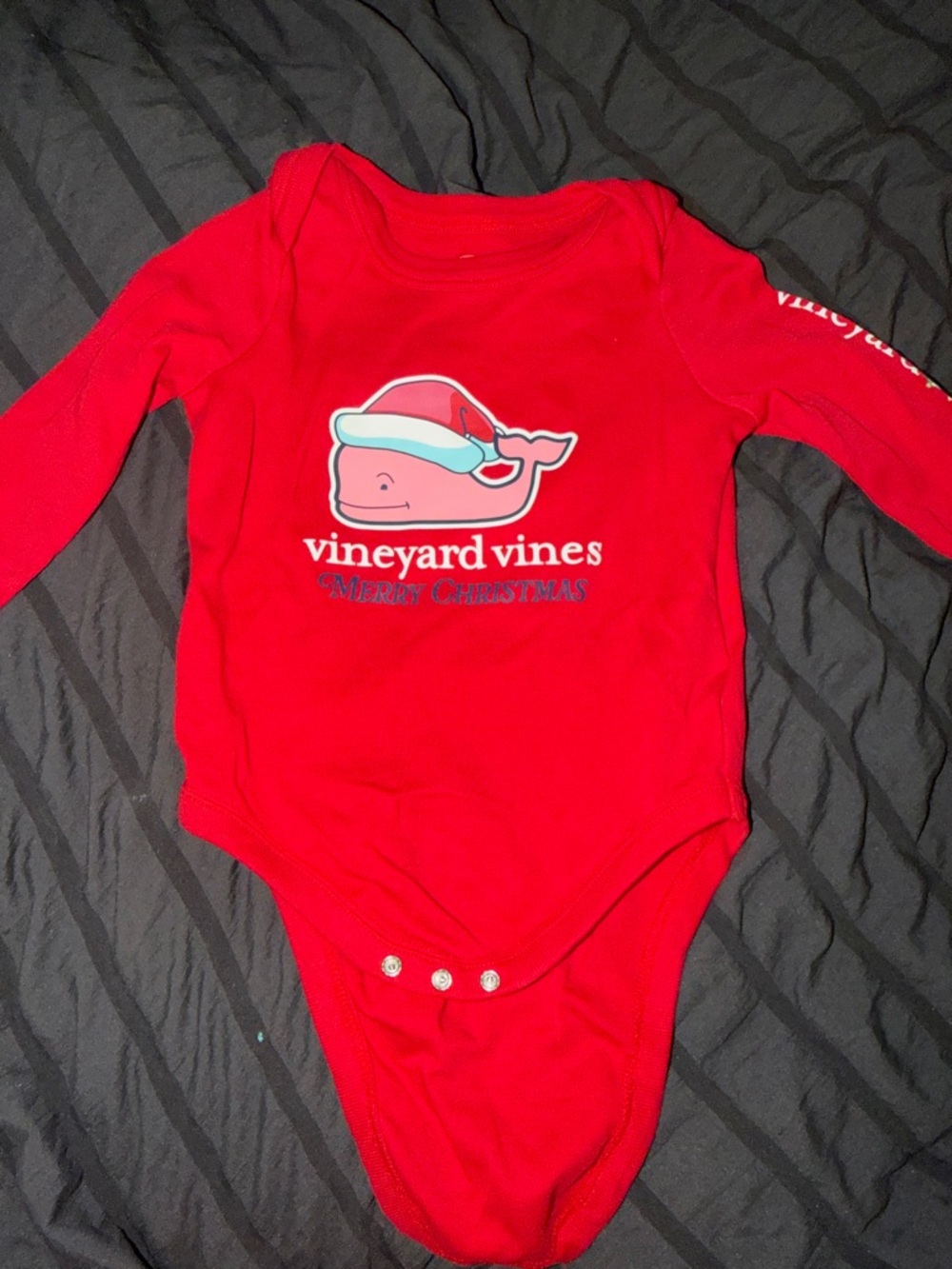 Vineyard Vines Red Holiday Whale Long-Sleeve Baby One-Piece